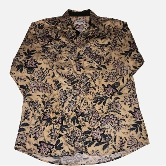 Womens size M Western Shirt Rodeo Snap Front Beige Floral Print Cowgirl Unisex - Picture 3 of 10